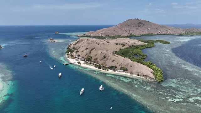 Aerial view of the natural scenery of the coastline of Sebayur Island, East Nusa Tenggara Province, Indonesia