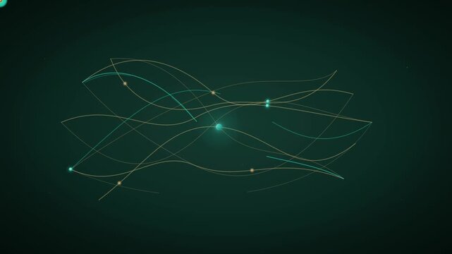 Dynamic flow of glowing light lines and particle orbits against a dark teal background glowing trajectories abstract background dynamic movement energy trails