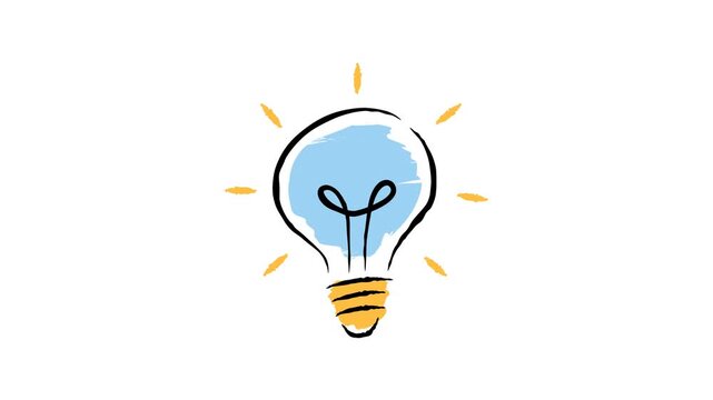 Hand Drawn Light Bulb with Globe Animation on White Background