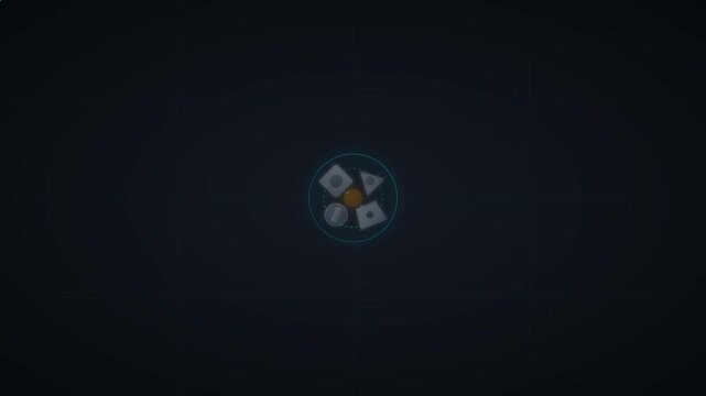 Minimalist digital interface with geometric shapes and central circular light element minimalist design user interface hud elements glowing circle dark
