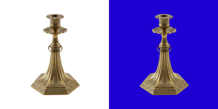 Vintage ornate gold metal candlestick holder for home decor design object transparent png