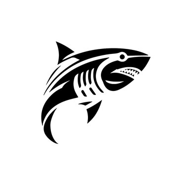 Black shark silhouette mascot logo icon for aquatic sport team emblem