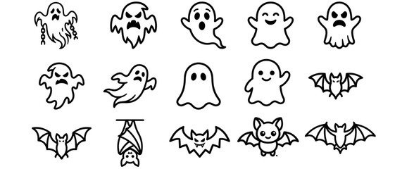 Fototapeta premium Spooky Ghost and Bat Vectors