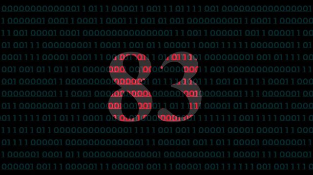 Digital countdown timer with red number 83 on animated binary code background, for technology and, data concepts