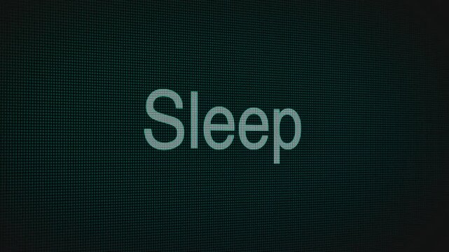 Sleep word text typing animation on a computer screen in After Effects. Motion graphics highlight rest, downtime, and modern IT communication concepts.