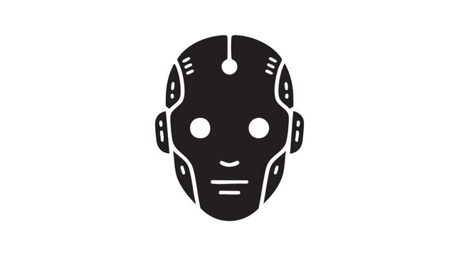 Robot head icon representing artificial intelligence and futuristic technology.