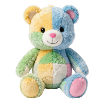 Colorful pastel plush teddy bear with patchwork pattern plush toy stuffed anim