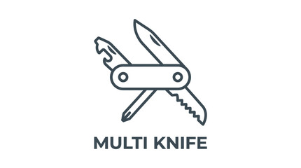 Fototapeta premium Minimalist multi tool knife vector illustration showing various sharp blades in a simple flat outline design