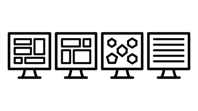 Monitor icon set vector featuring computer screen layout