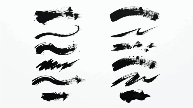 A collection of dark ink strokes and artistic marks created with pressure and varied motion across a flat plane to display expressive textures useful for graphic design projects
