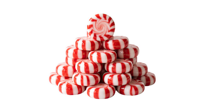 A pyramid of red and white peppermint candies isolated on transparent background