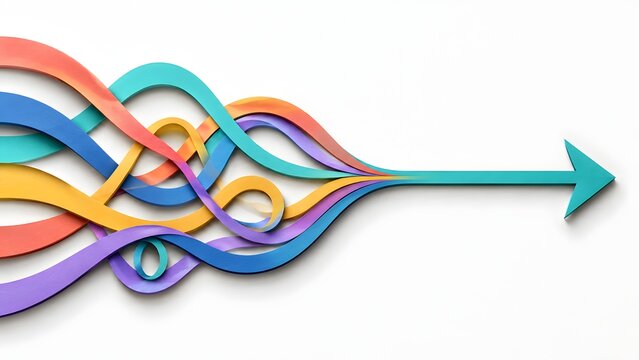 Colorful Wavy Lines Merging Into Single Arrow Representing Business Integration And Strategy