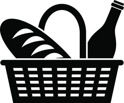 Picnic icon set representing bread, wine bottle and basket