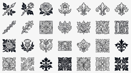 Elegant Ornamental Floral and Fleur de lis Motifs for Artistic Design Projects © Diek