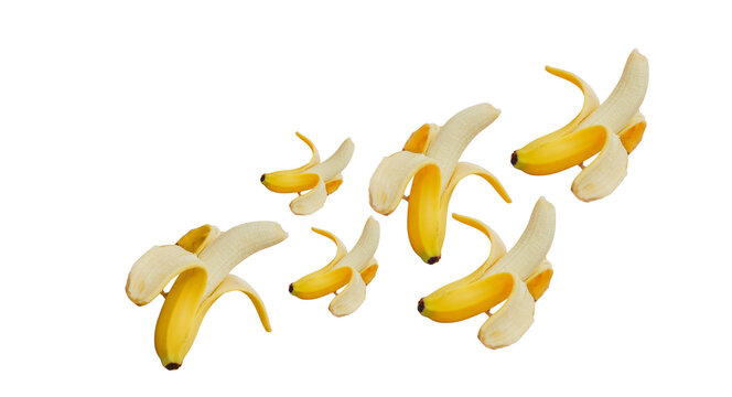 Dynamic Flying Peeled Bananas Isolated on Transparent PNG Background