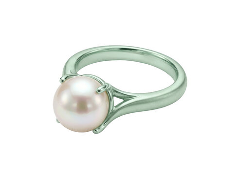 Bague de fian&ccedil;ailles avec perle blanche sur fond blanc