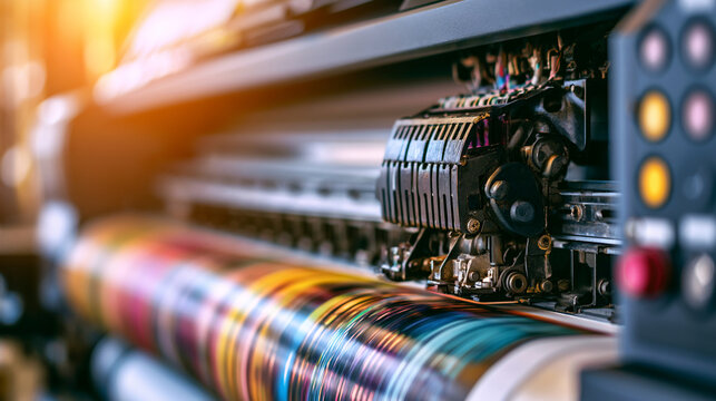 Modern Digital Printing Press Control Panel Showing Colorful Light Ink Indicators
