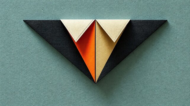 Minimalist 3D abstract geometric design featuring suit jacket and shirt collar with folded paper texture