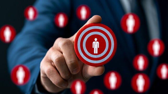 Hand Holding Red Target Circle Icon Focusing Candidate Selection Recruitment Business Concept