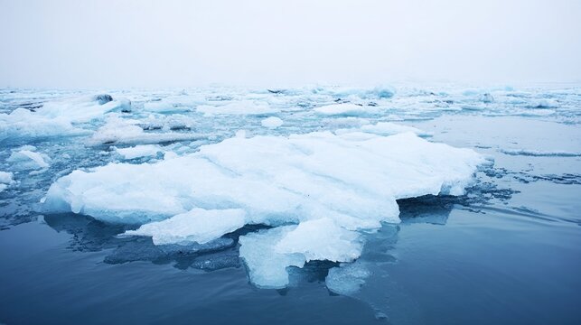 cronyism. A massive iceberg floating in a calm polar sea surrounded by smaller ice pieces. ESG reports, sustainability campaigns, designed for sustainability communications and ESG reporting.