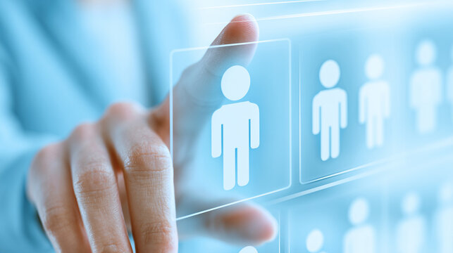 Business Person Selecting Candidate Icon On Virtual Screen Interface For HR Concept
