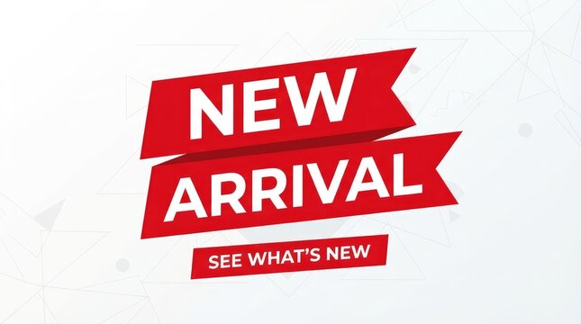 Bold red banner announces new arrivals with modern geometric background with highlights fresh arrivals design geometric patterns arrivals sleek