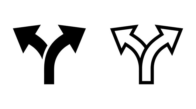 Dual pathway arrow signs in solid and outline design with direction