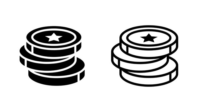 Black and white stack of coins with star symbols currency business isolated