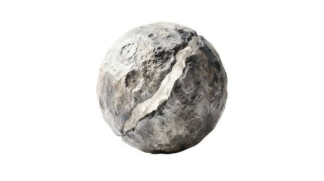 Realistic rendering of a fractured asteroid with a rocky surface against a black background