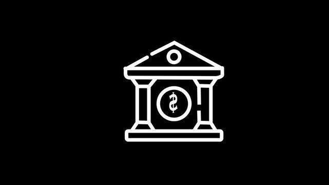 Bank animated icon. Bank icon in one line continuous drawing. Antique buildings, Bank, bank building, court, building with pro. History of architecture.