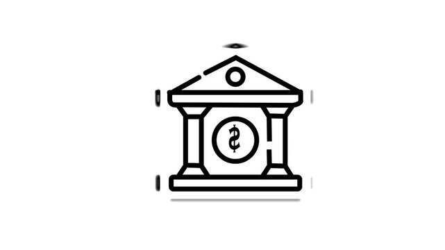Bank, bank building, court, building with pro. History of architecture, Bank continuous one line drawing. Full length 4k animation video