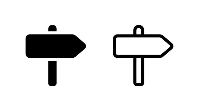 Directional signpost icon set in black solid and outline styles with signpost