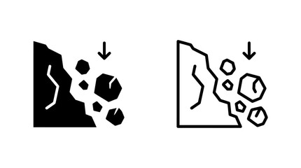 Rockfall danger icon representing falling stones on slope with rockfall © MdDelowar