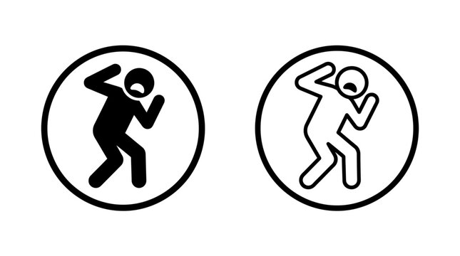 Scared person inside a circle icon symbol with frightened graphics reaction