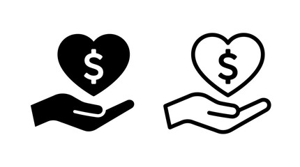 Hand holding heart with dollar sign icon set donation philanthropy © MdDelowar