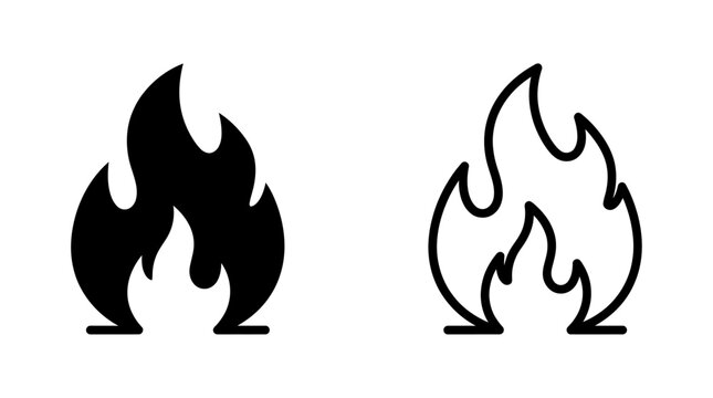 Flame icons with bottom bars in solid black and outline styles