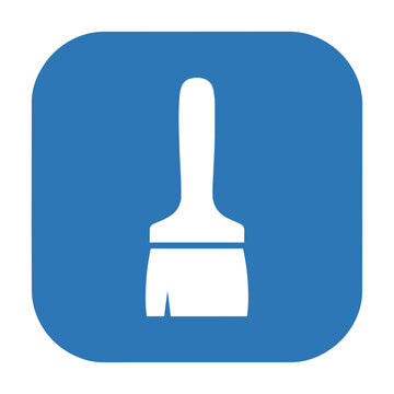 Stylized white paintbrush icon centered in a vibrant cobalt blue rounded square isolated on a white background, creative art and design concept