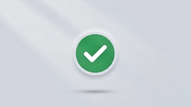 A circular button morphs into a green checkmark confirming a successful action.