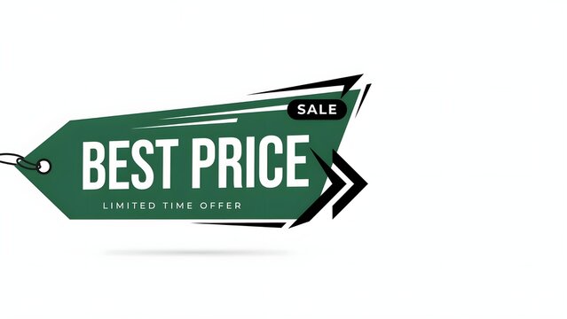 Best price sale tag vector illustration. Green discount label with white text and black accents