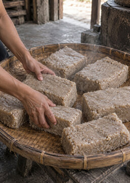 Steamed Cassava Dough During Mie Lethek Production