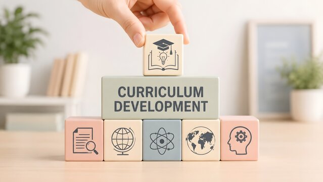 Curriculum Development Concept With Educational Wooden Blocks On Table