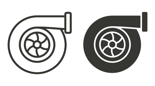 Turbocharger vector illustration displaying two distinct graphic styles with thick bold lines and solid fill