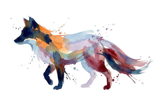Ilustra&ccedil;&atilde;o de raposa em aquarela colorida