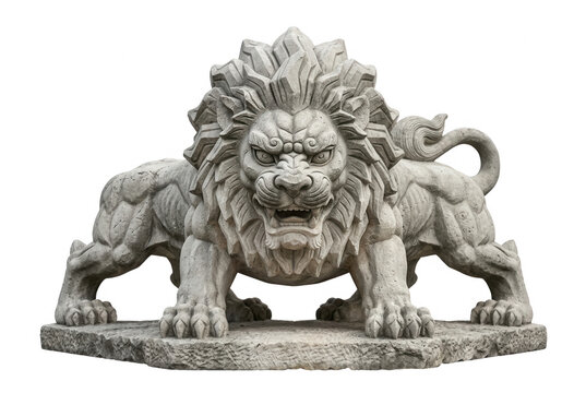 Est&aacute;tua de le&atilde;o guardi&atilde;o de pedra isolada