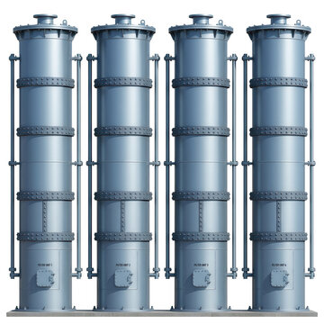 Quatro colunas industriais de destila&ccedil;&atilde;o isoladas