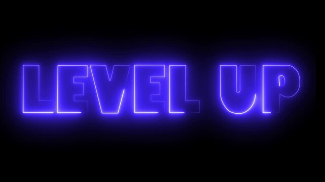 Animation of level up text over neon line with black background. level up neon text animation.