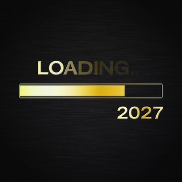 Video animation of loading bar in gold with the message loading and happy new year 2027 over dark background - new year concept - represents the new year 2027.