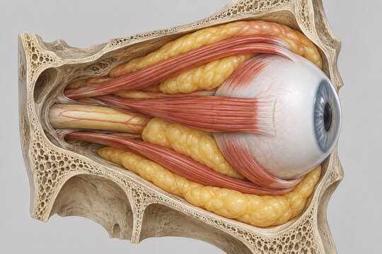 Orbital Anatomy Showing Enlarged Eye Muscles and Fat