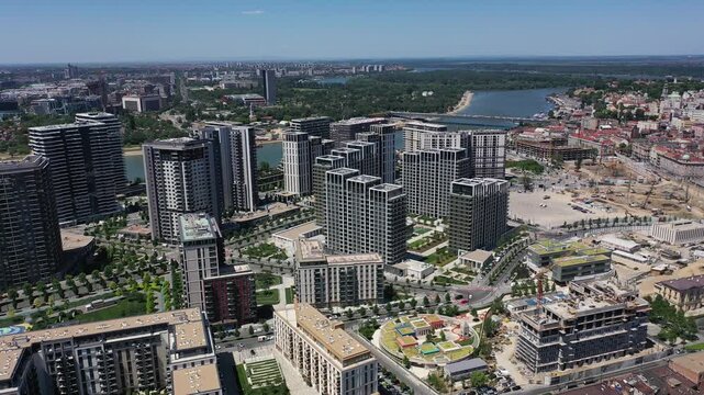 Aerial View of Belgrade Center, Belgrade Waterfront and Stefan Nemanja Monument