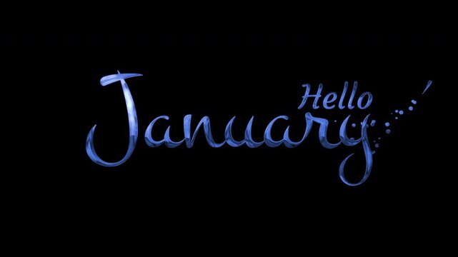 Blue neon cursive script letters hello january perfect for new years greetings, winter season promotions, and social media posts.